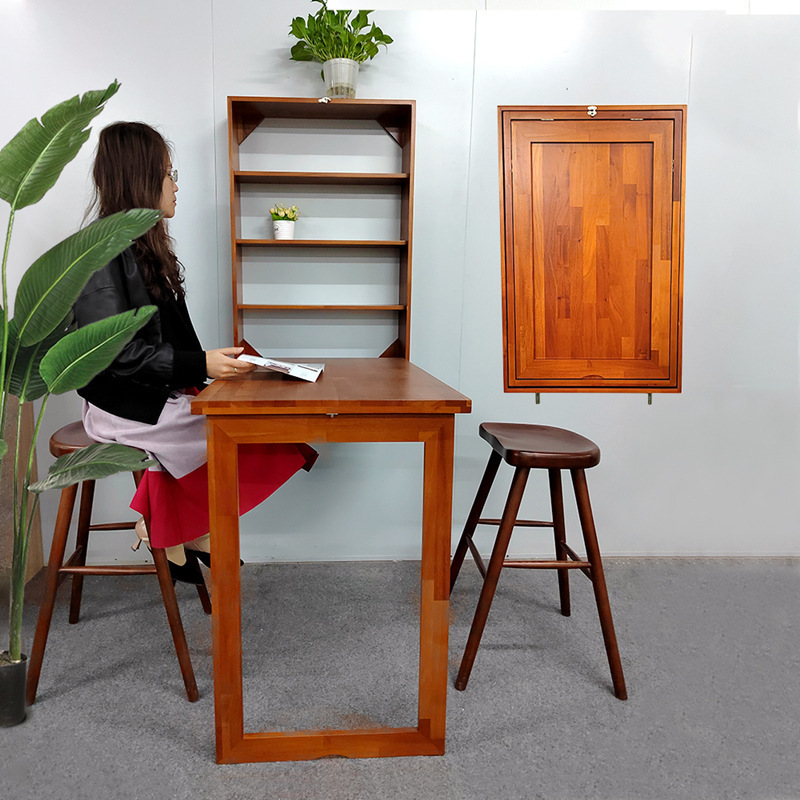 Wholesale living room furniture solid wood wall mounted computer desk foldable coffee table wall mount desk with storage shelves