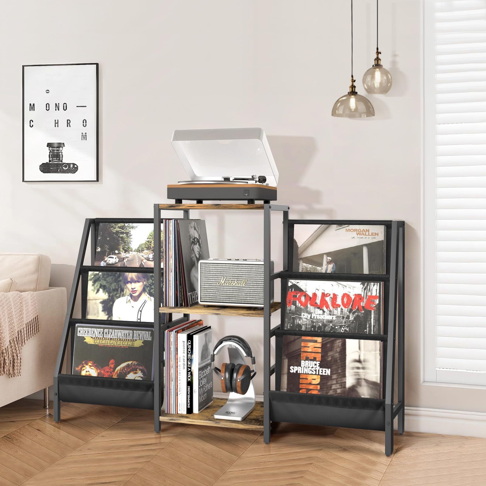 Wholesale living room furniture metal frame mdf vinyl rack cd display cd stands record player stand for home