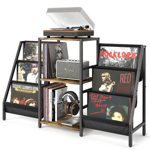 Wholesale living room furniture metal frame mdf vinyl rack cd display cd stands record player stand for home