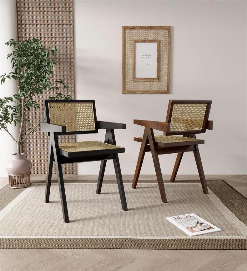 Japanese style living room furniture solid wood rattan wicker chairs cane back dining chair rattan bistro chair for home