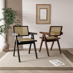 Japanese style living room furniture solid wood rattan wicker chairs cane back dining chair rattan bistro chair for home