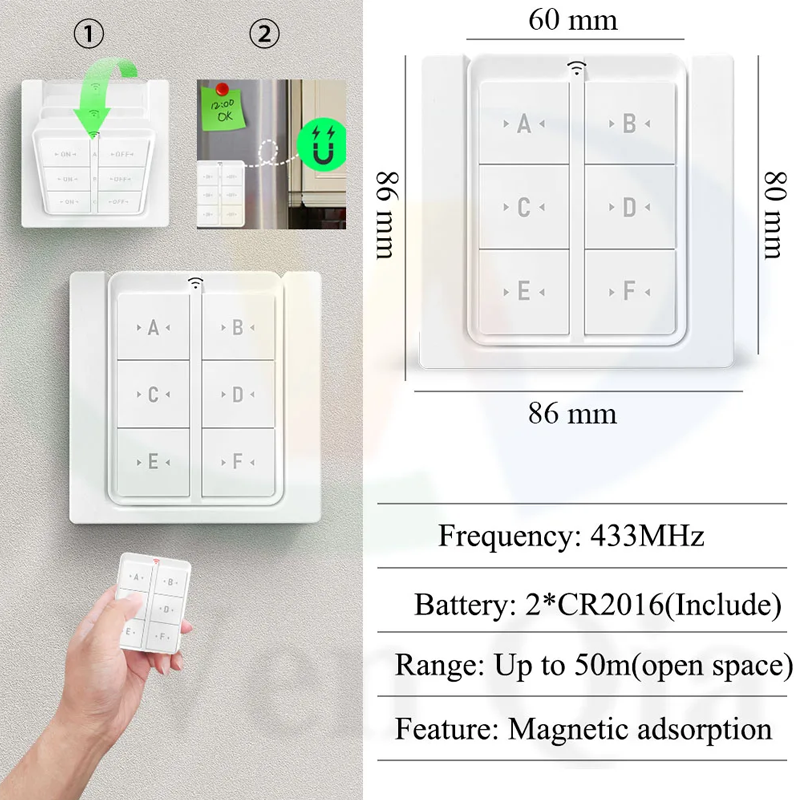 Tuya WiFi RF Smart Light Switch 433MHz 6 Gang Wireless Wall Panel Switch 110V 220V Timing Receiver Work with Goole Home/Alexa