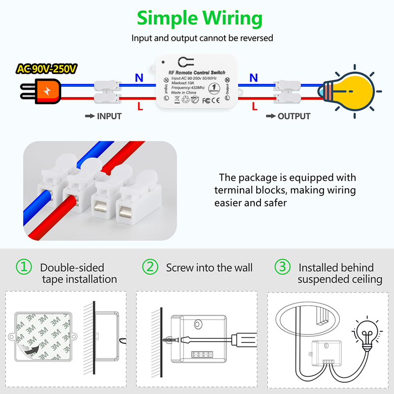 Mini Module Smart Wireless Push Switch Light 433MHZ Electric Home Remote Control Button Wall Panel On Off 220V10A