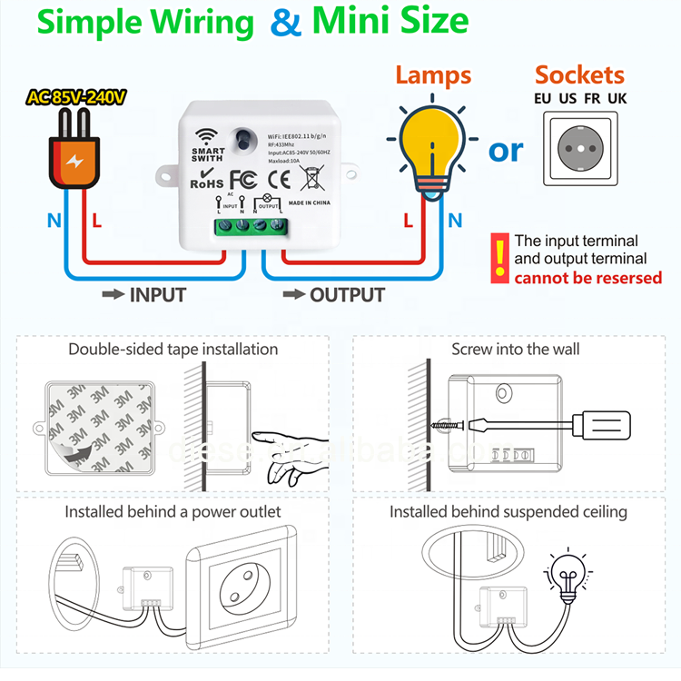 Tuya WiFi RF Smart Switch Light Switch 110V 220V Breaker Timer Module and Wireless Wall Switch for Lamp Bulb LED(1+1 Set)