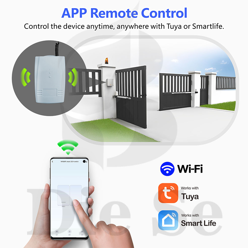 Tuya WiFi RF 433MHz Smart Switch Wireless Garage Sliding Door Gate Opener DC AC 12V 24V Remote Controller,Rolling Code Support