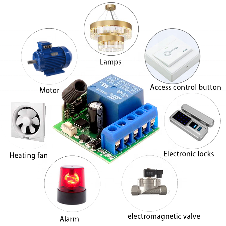 Remote control switch, 12V single channel relay module RF wireless switch receiver equipped with portable remote control