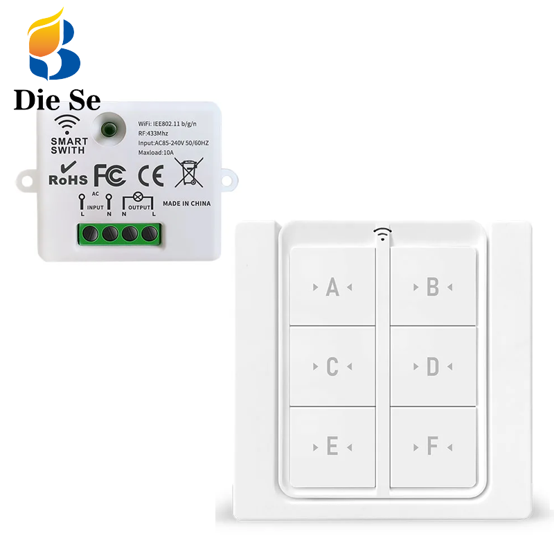 Tuya WiFi RF Smart Light Switch 433MHz 6 Gang Wireless Wall Panel Switch 110V 220V Timing Receiver Work with Goole Home/Alexa