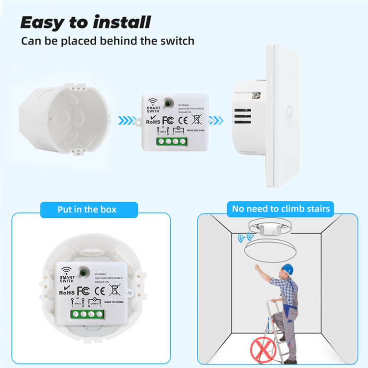 433MHz AC 110V 220V Light Switch Wireless Remote Control Switch 10A Receiver Module for Fan Bulb LED