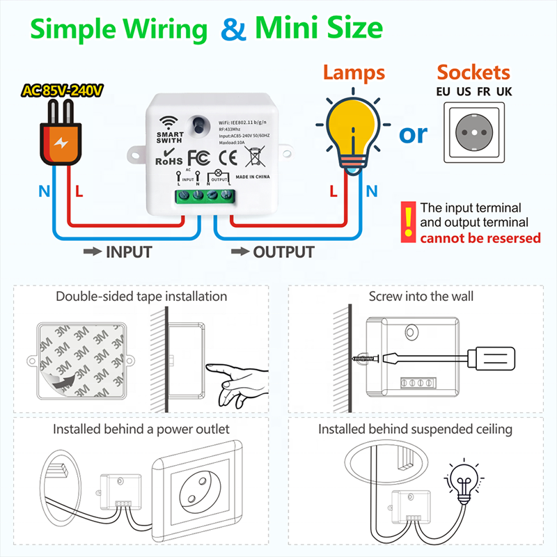 WiFi RF 433Mhz Switch Wireless Light Switch Module and Touch Button Wall Switch work with Google Home Alexa 110V 220V Timer