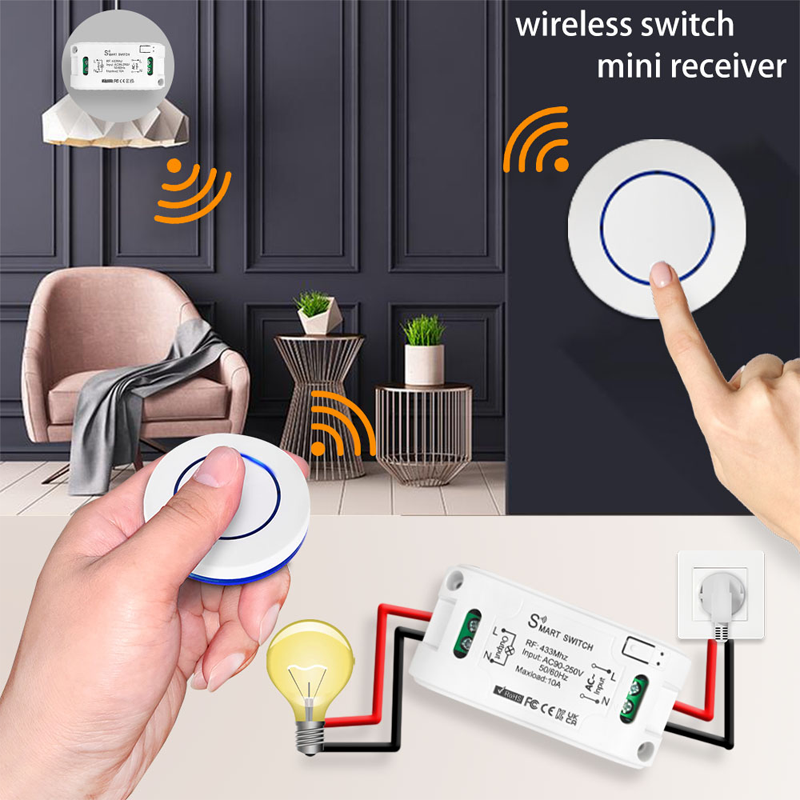 433MHz AC220V 1CH Relay Receiver+RF Transmitter Wireless Remote Control Switch for Garage Door Motor Forward Reverse