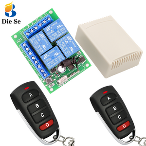 Universal 433Mhz Wireless Remote Control Switch DC 12V 4CH Relay Receiver Module With 4 Buttons Remote Transmitter