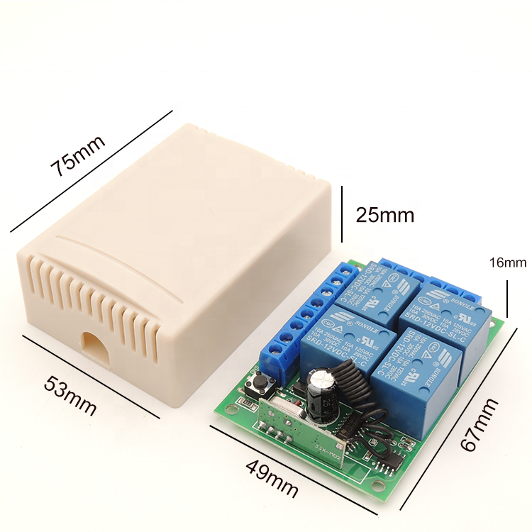 Universal 433Mhz Wireless Remote Control Switch DC 12V 4CH Relay Receiver Module With 4 Buttons Remote Transmitter