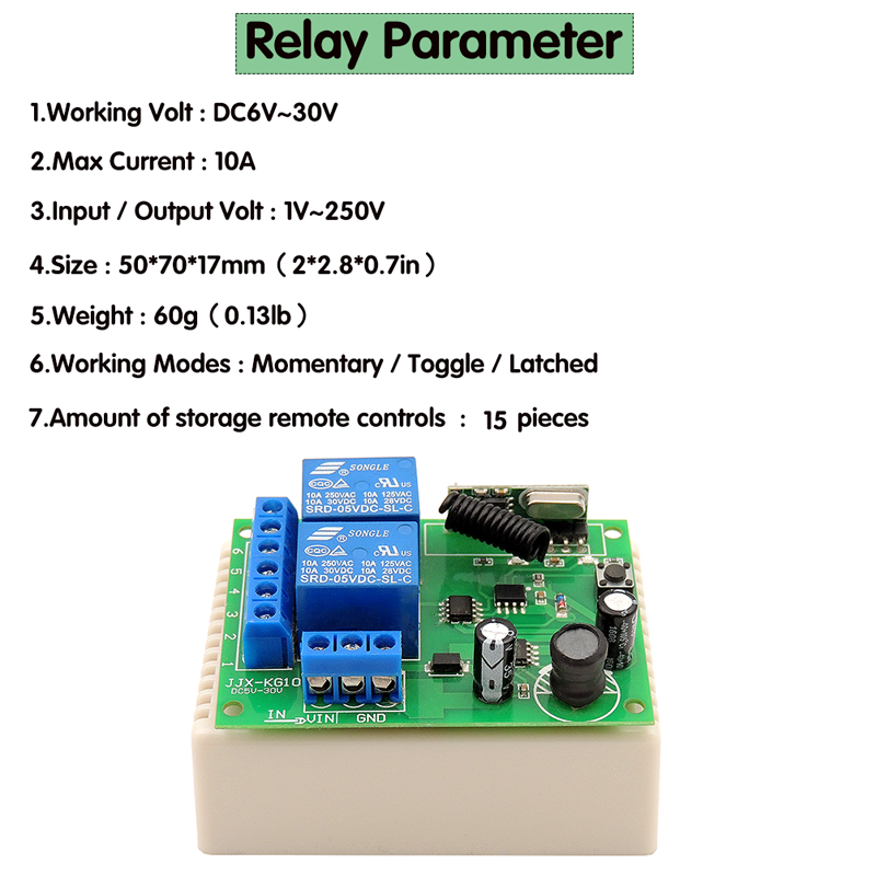 433mhz Universal Wireless Remote Control Switch DC 6v 12V 24V 30v Garage Door Motor Controller with Two Transmitters