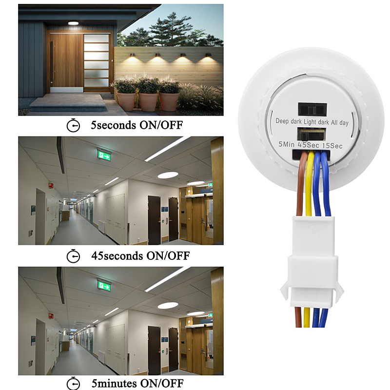 AC 100-240V Panel Mounted LED PIR Detector Infrared Motion Sensor Switch 220V with Time Delay Adjustable Selector Switch