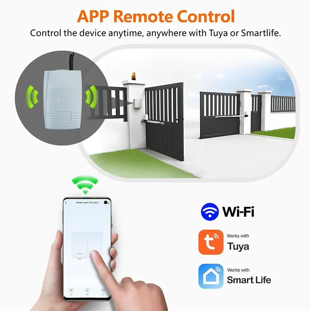 Tuya WiFi RF 433MHz Smart Garage Sliding Door Gate Opener Controller Wireless DC AC 12V 24V Switch and Transmitters