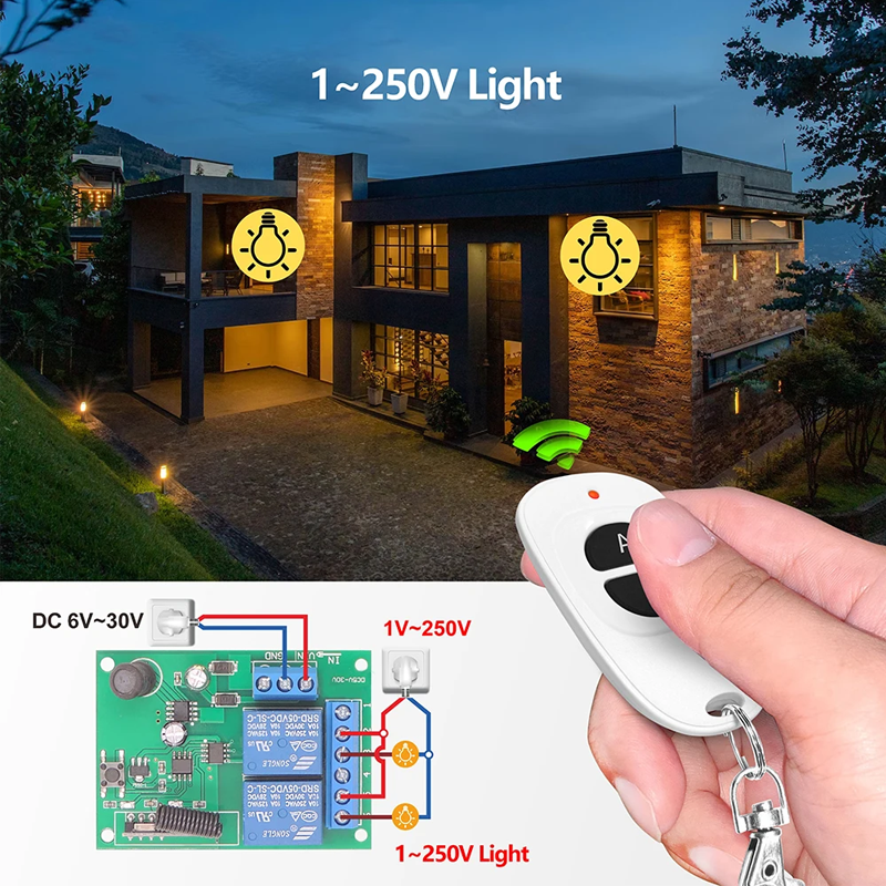 Wireless Remote Control Switch Dc 24V 2Ch Relay Garage Door Parking Barrier Rf Transmitter And Receiver 433Mhz