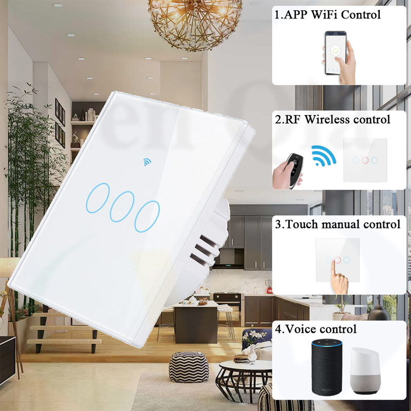 Touch screen smart light switch remote control via app smart life neutral and live wire wall switch wifi