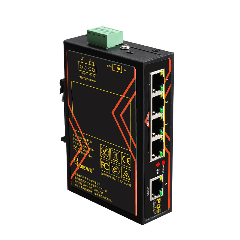 5 Port 100M POE Switch Industrial grad Din-rail extend to 200M unmanaged PoE outdoor switch