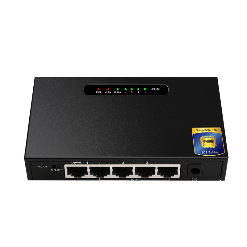 5Port 1000Mbps Unmanaged PoE Switch 4Port 1G PoE + 1Port Uplink Ethernet Switch