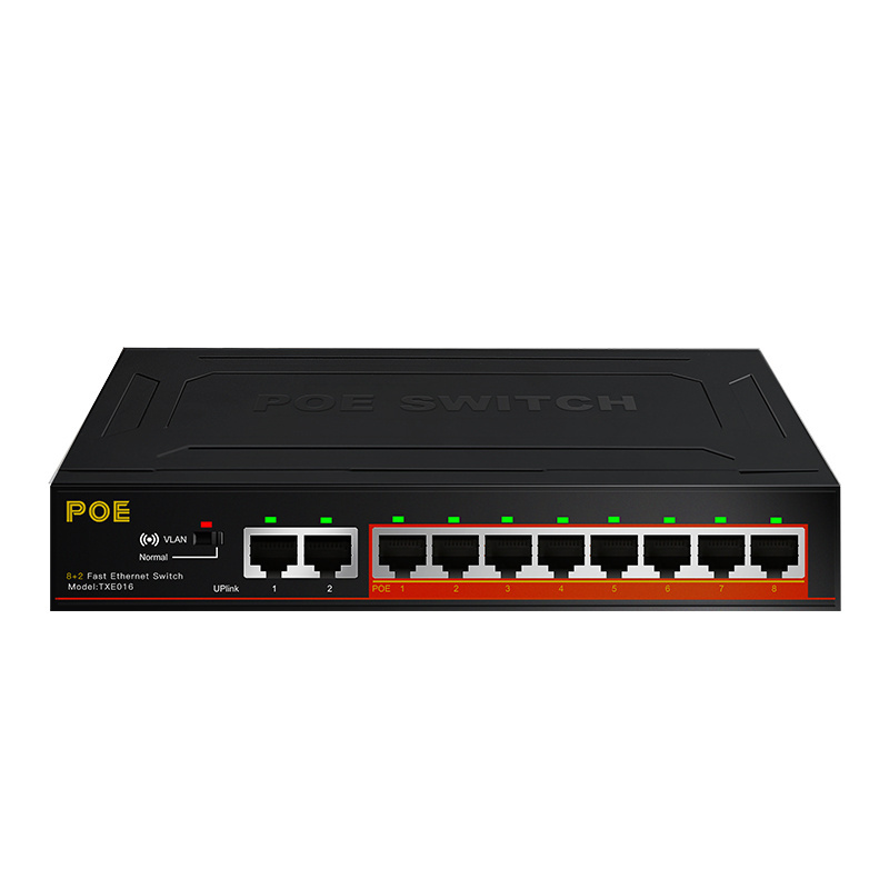 Diewu 10/100 mbps 8ports micro control  PoE network switch 10 ports for IP camera build in power adapter