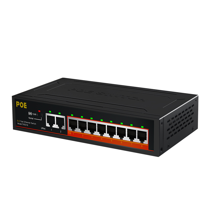 Diewu 10/100 mbps 8ports micro control  PoE network switch 10 ports for IP camera build in power adapter