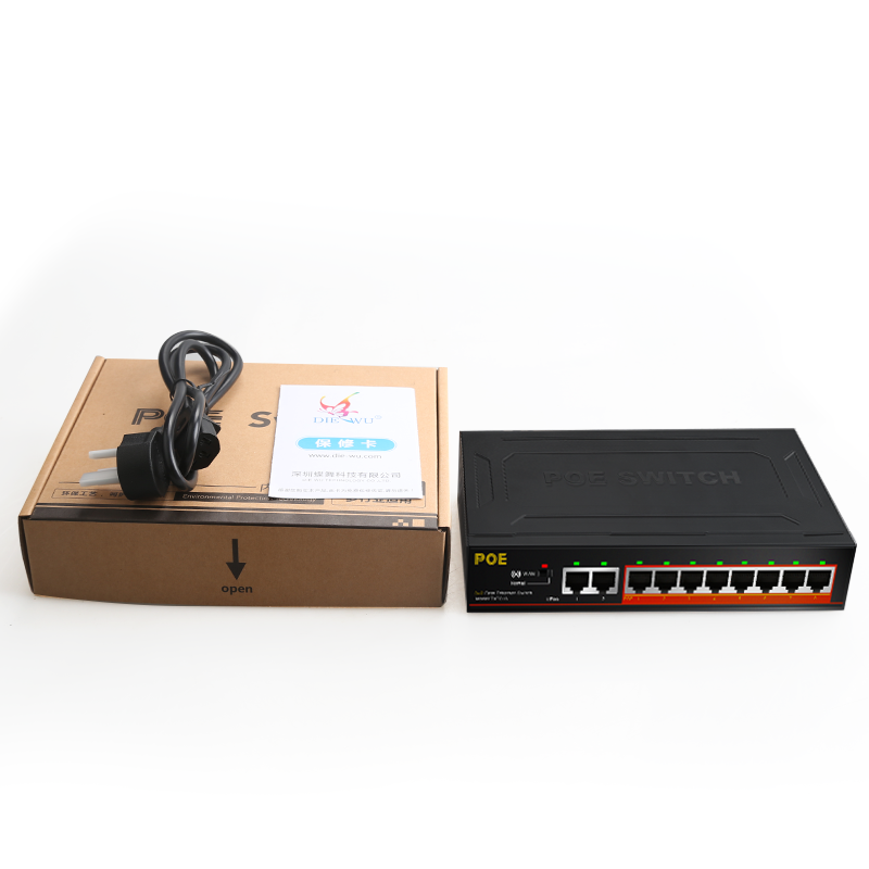 Diewu 10/100 mbps 8ports micro control  PoE network switch 10 ports for IP camera build in power adapter