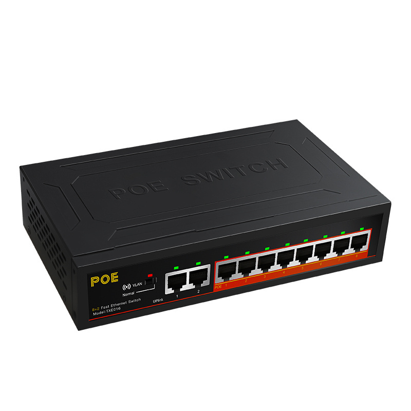 Diewu 10/100 mbps 8ports micro control  PoE network switch 10 ports for IP camera build in power adapter