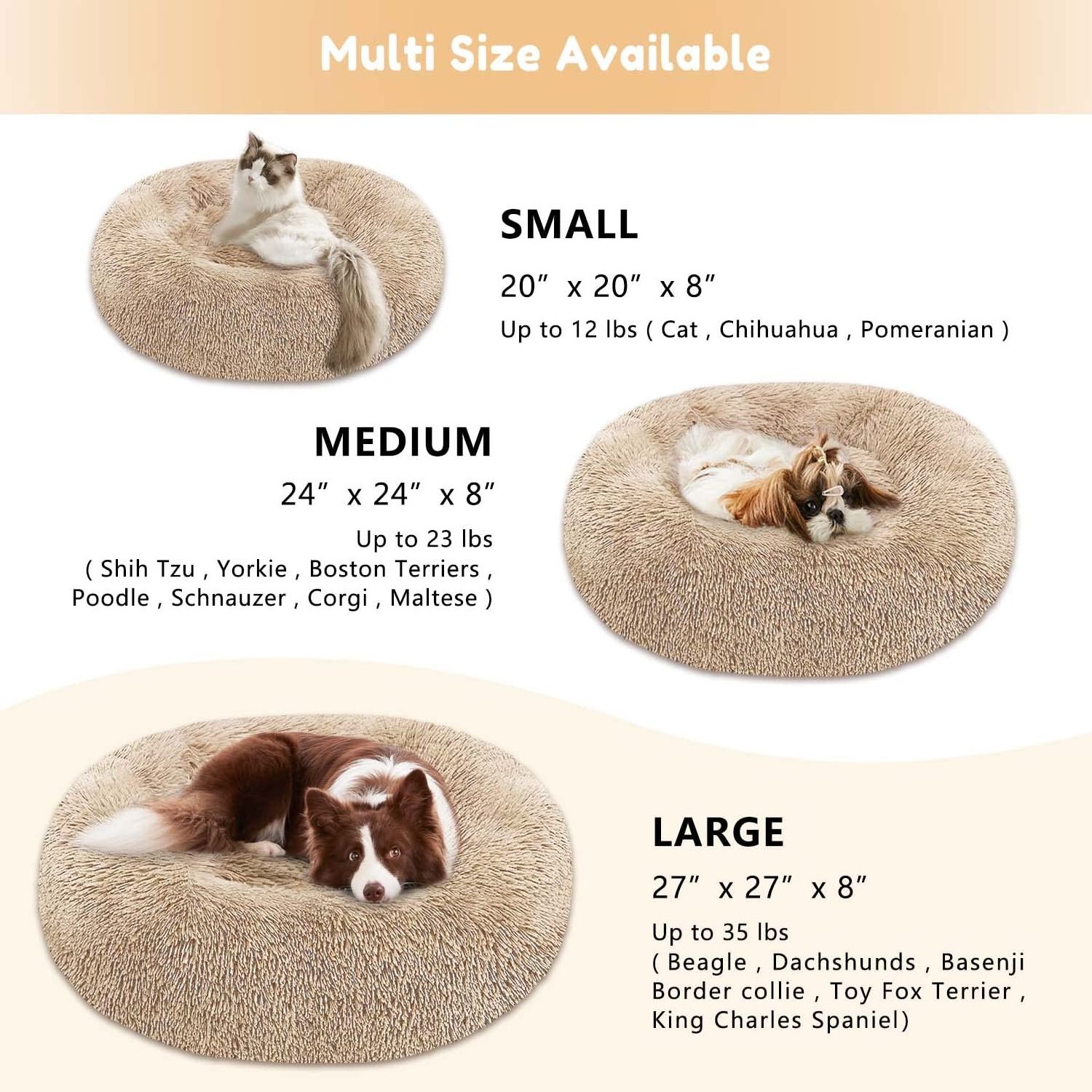 Faux Fur Dog Bed And Cat Bed Calming Dog Bed Small Medium Large Pets Anti Anxiety Donut Hug Round Warm Washable Cat Sofa