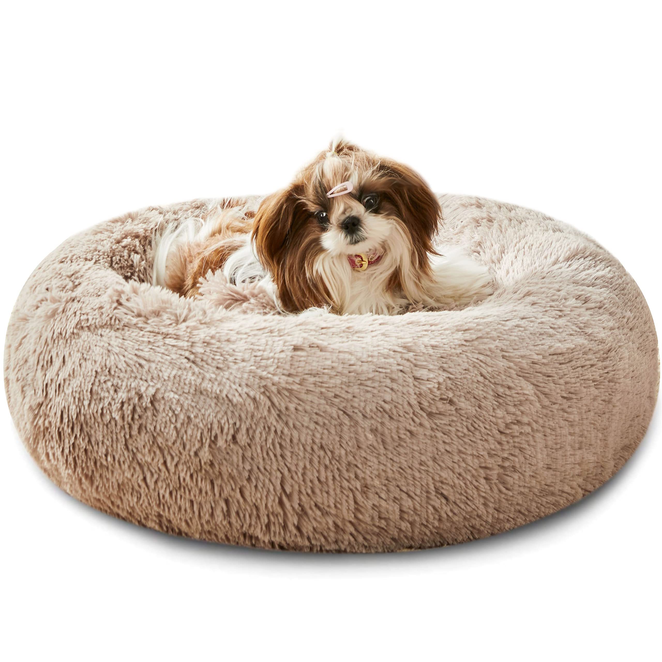 Faux Fur Dog Bed And Cat Bed Calming Dog Bed Small Medium Large Pets Anti Anxiety Donut Hug Round Warm Washable Cat Sofa