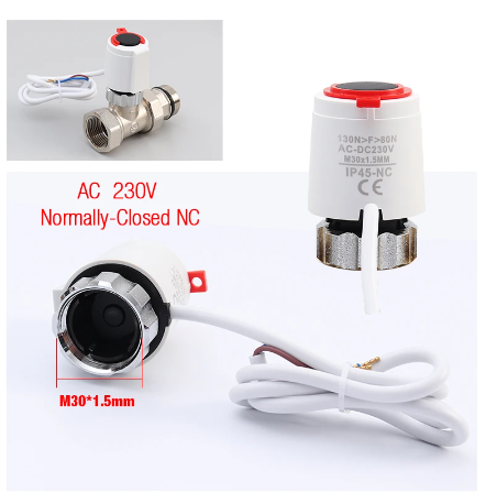 230V NO NC Electric Thermal Actuator Valve Head for Thermostat Manifold Underfloor Heating Radiator Normally Opened Closed