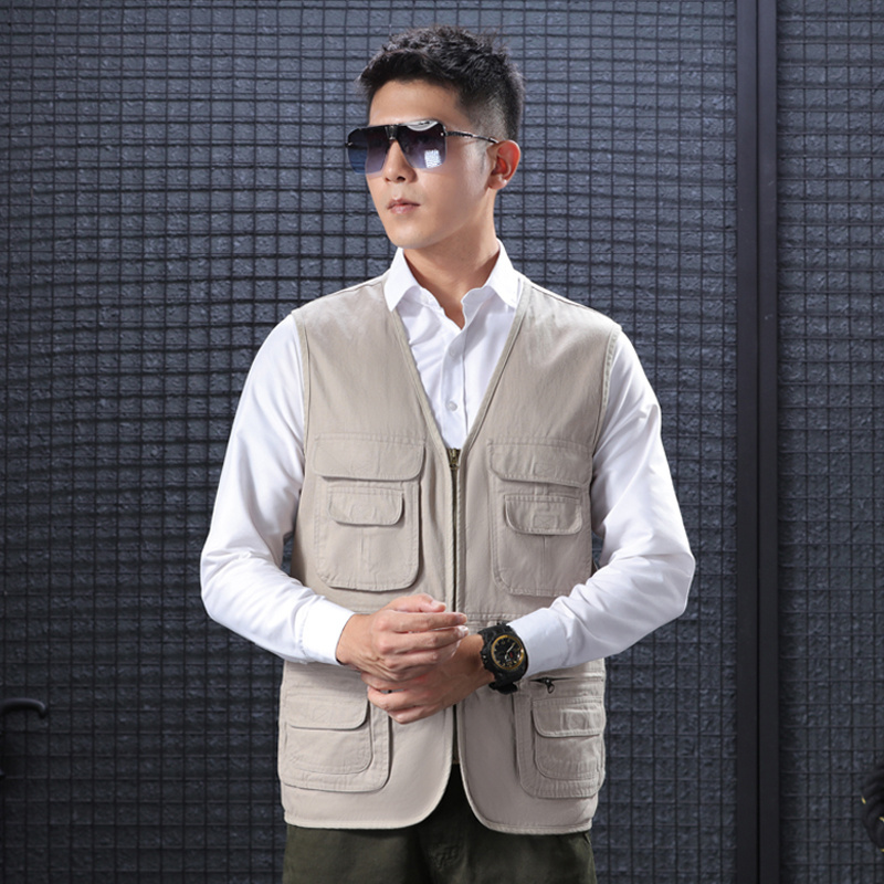 Custom Men's Cargo Hunting Fishing Safari Hiking Cotton Multi- Pockets Vest