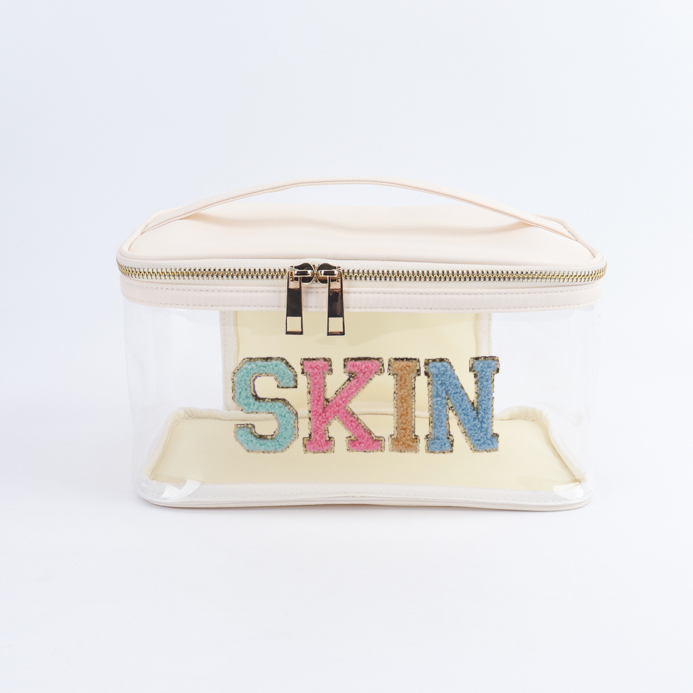 Custom Logo Waterproof Wash Pu Makeup Clear Pvc Tote Bag Transparent Ladies Travel Cosmetic Bag Wholesale Monogram Beach Bag