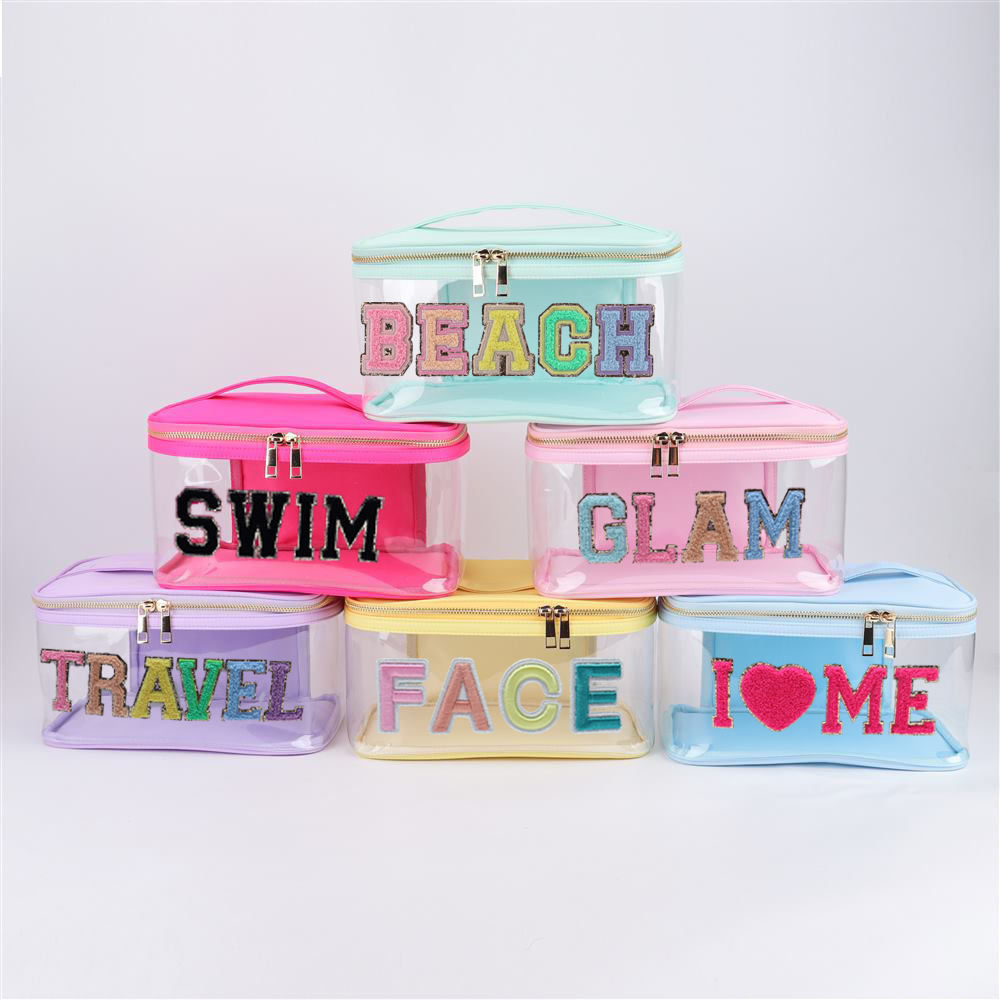 Custom Logo Waterproof Wash Pu Makeup Clear Pvc Tote Bag Transparent Ladies Travel Cosmetic Bag Wholesale Monogram Beach Bag