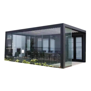 Digah Light Modern Bioclimatic Pergola Gazebo with Blinds Glass Door Outdoor Waterproof Motorized Louvered Aluminum Pergola