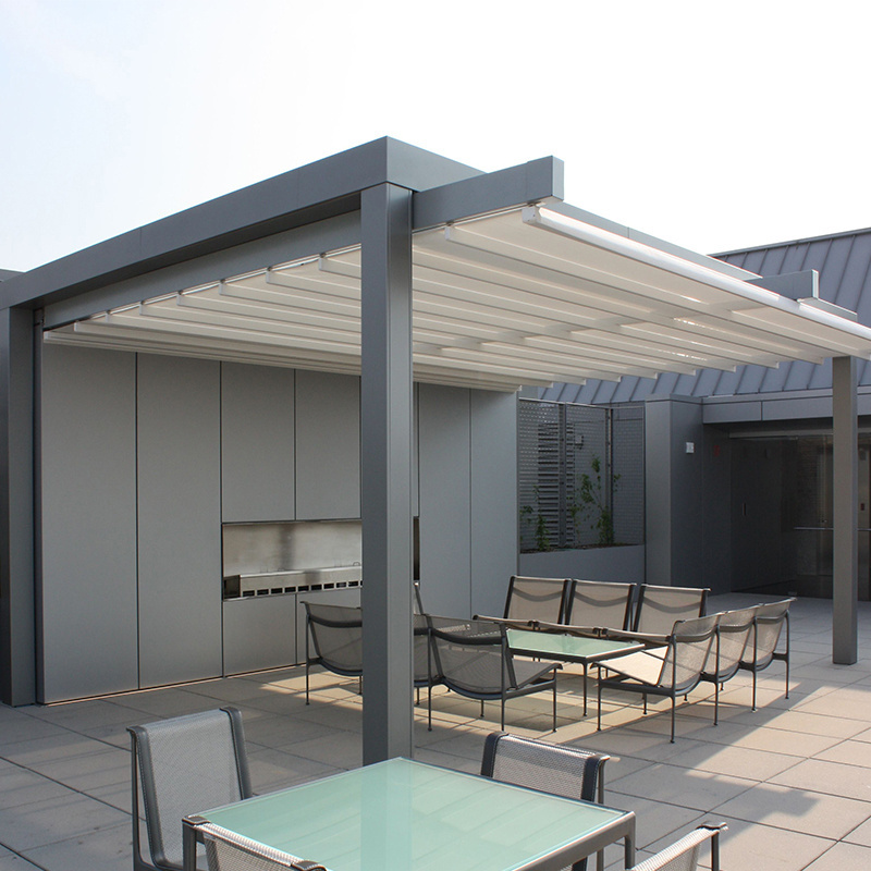 Aluminum Outdoor Automatic Opening Gazebo PVC Pergola Systems Patio Garage Awning Retractable Roof Pergola