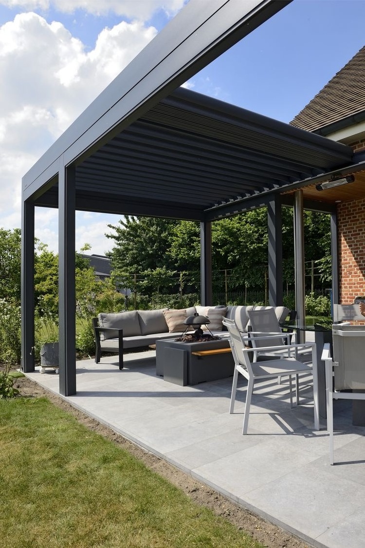 Digah Gazebo Motorized Aluminum Alloy Louver Retractable Roof Sunprotect Balcony Outdoor Pergola  Easy to Install and Use