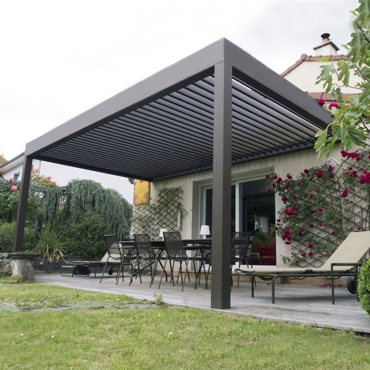 Outdoor Waterproof Electric Motorised Aluminum Pergola Gazebos With LED Lights And Fan