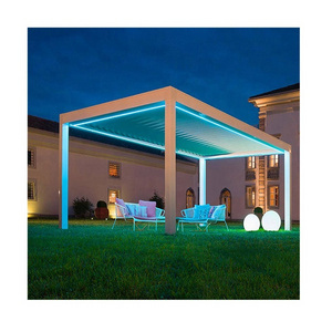 Outdoor Waterproof Electric Motorised Aluminum Pergola Gazebos With LED Lights And Fan