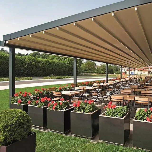 Automatic terrace gazebos metal aluminum waterproof louver roof system retractable awning pergola roof