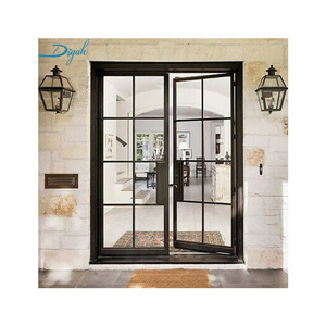 Double Swing Aluminium Glass French Doors Storefront Metal Door With Sidelight