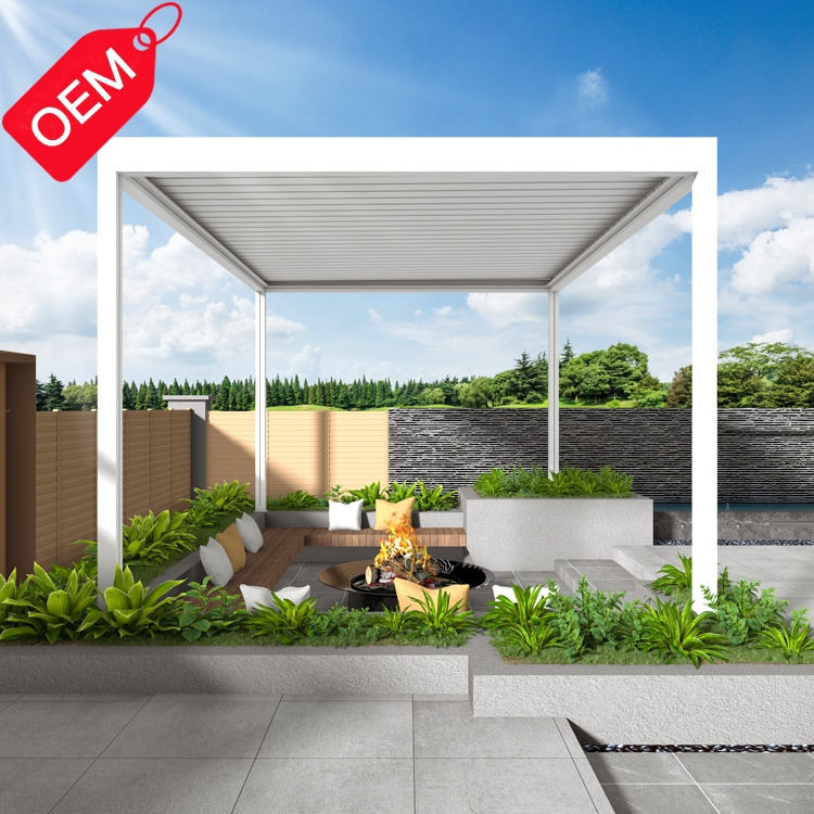 Customized Outdoor Waterproof Adjustable Louvered Roof Motorized Aluminium Pergola garden house outdoor kitchen pavilion