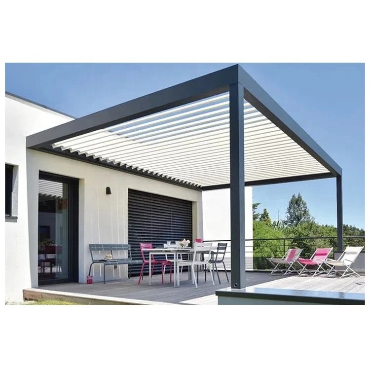 Bioclimatique Waterproof Motorized Aluminium Outdoor Pergola Louver Roof Gazebo with Glass Door