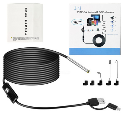 AN100 Endoscope Camera 3.9MM 3in1 HD TYPE C USB Android Endoscope IP67 Waterproof Borescope Camera Rigid Cable Adjustable 6LEDs