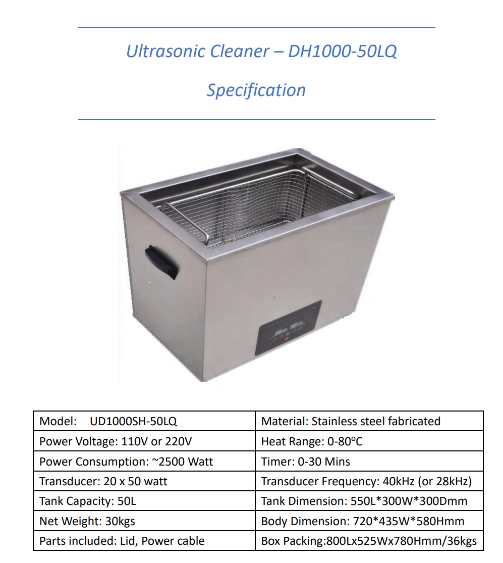 Digital control heating function stainless steel fabricated large size tank strong cleaning industrial 50L Ultrasonic cleaner