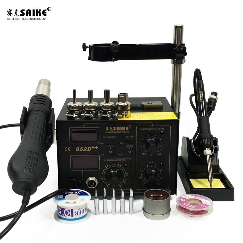 SAIKE 852D++ 2 in 1 SMD Rework Station Hot air gun soldering station Desoldering station 220V 110V