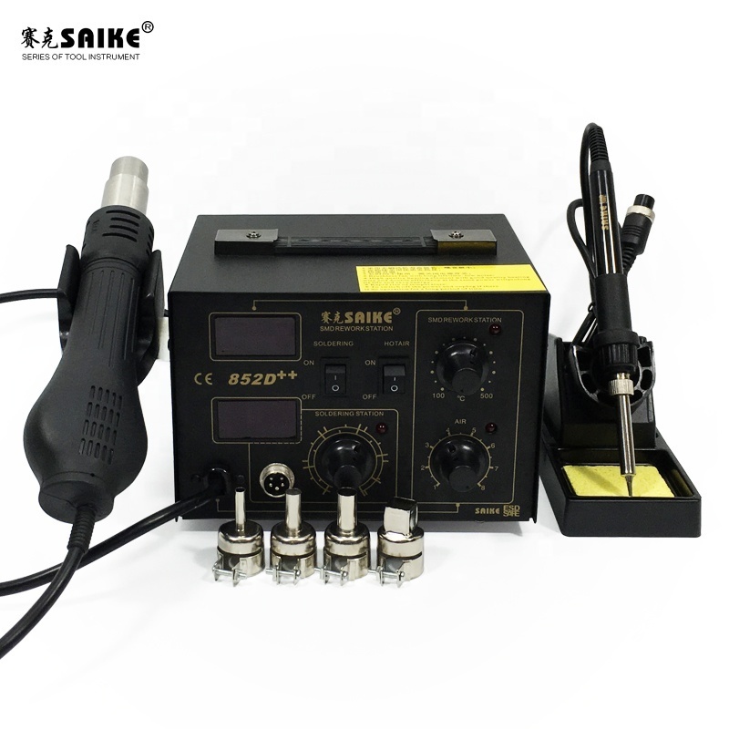 Saike 852D++ Hot Air Rework Station soldering station 220V/110V BGA De-Soldering 2 in 1 with Supply air gun rack ,and many gifts