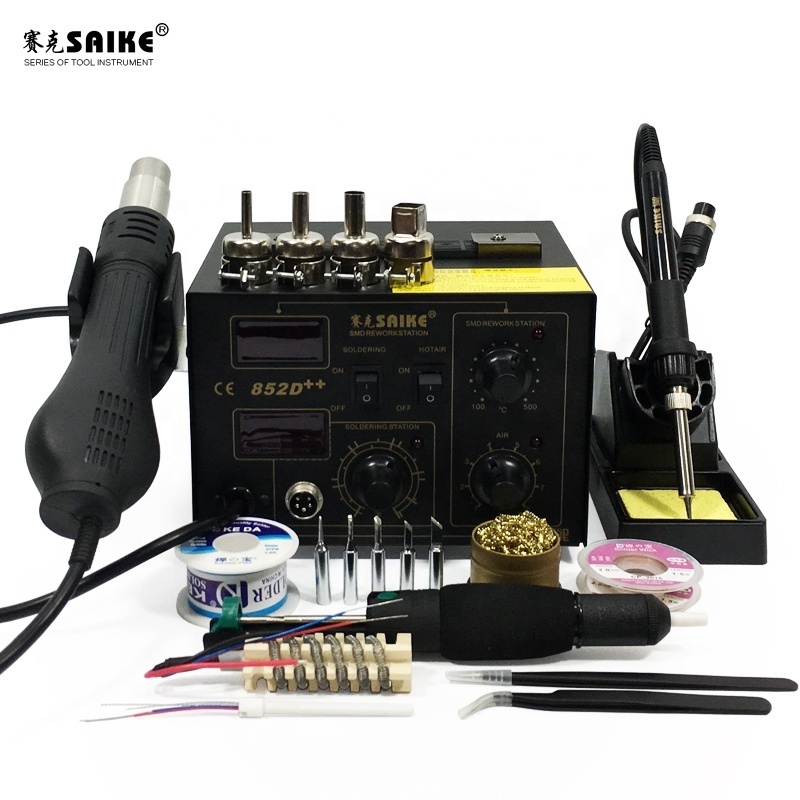 SAIKE 852D++ 2 in 1 SMD Rework Station Hot air gun soldering station Desoldering station 220V 110V