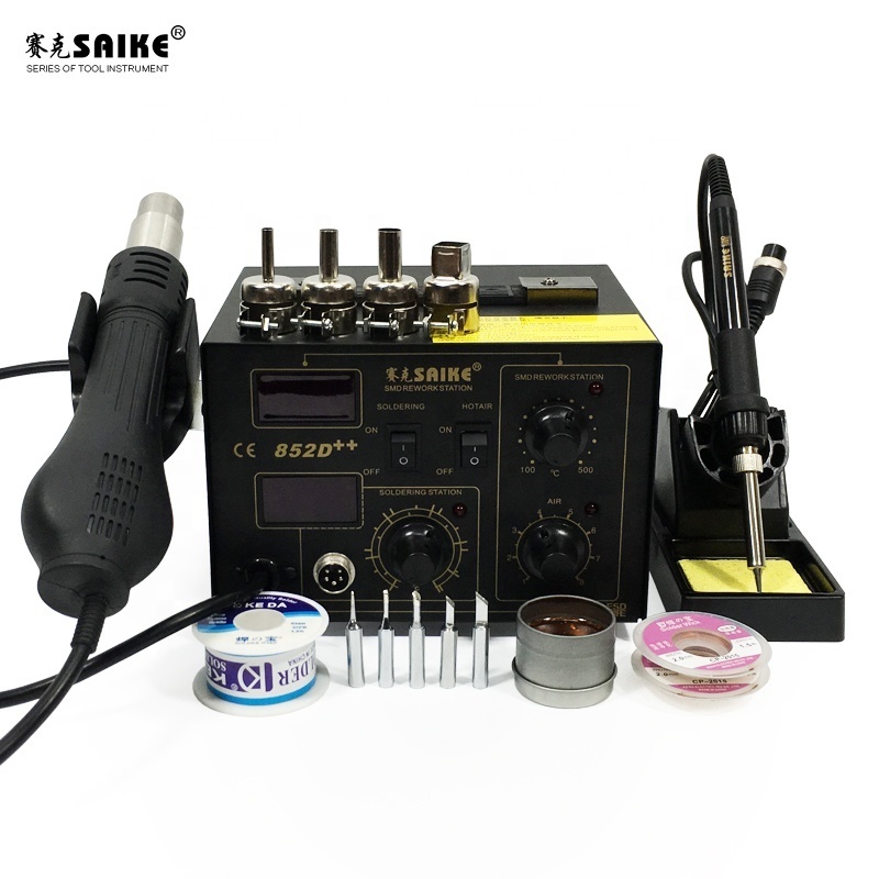 SAIKE 852D++ 2 in 1 SMD Rework Station Hot air gun soldering station Desoldering station 220V 110V