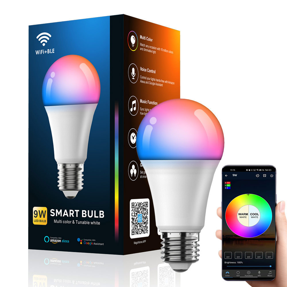 100-130V 800 Lumen 9W E26 Smart LED Bulb with 2.4GHz Wifi Dimmable LED Light Bulb Works with Alexa Google Home