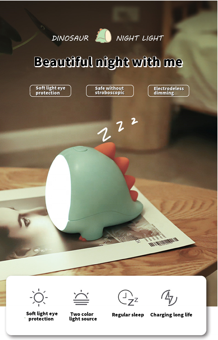 Cartoon Little Dinosaur Silicone Light USB Charging Pat Night Light Baby Feeding LED Bed Head Timer Up Nightlight